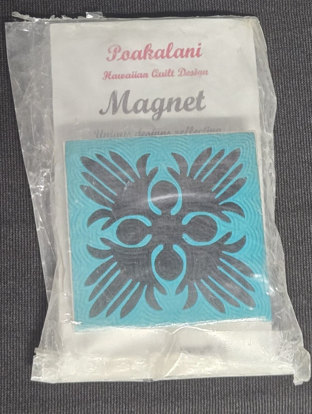 NIP 1972 Poakalani Hawn Quilt Design Ceramic Magnet Ulu Elekini 1 7/8"x1 7/8"
